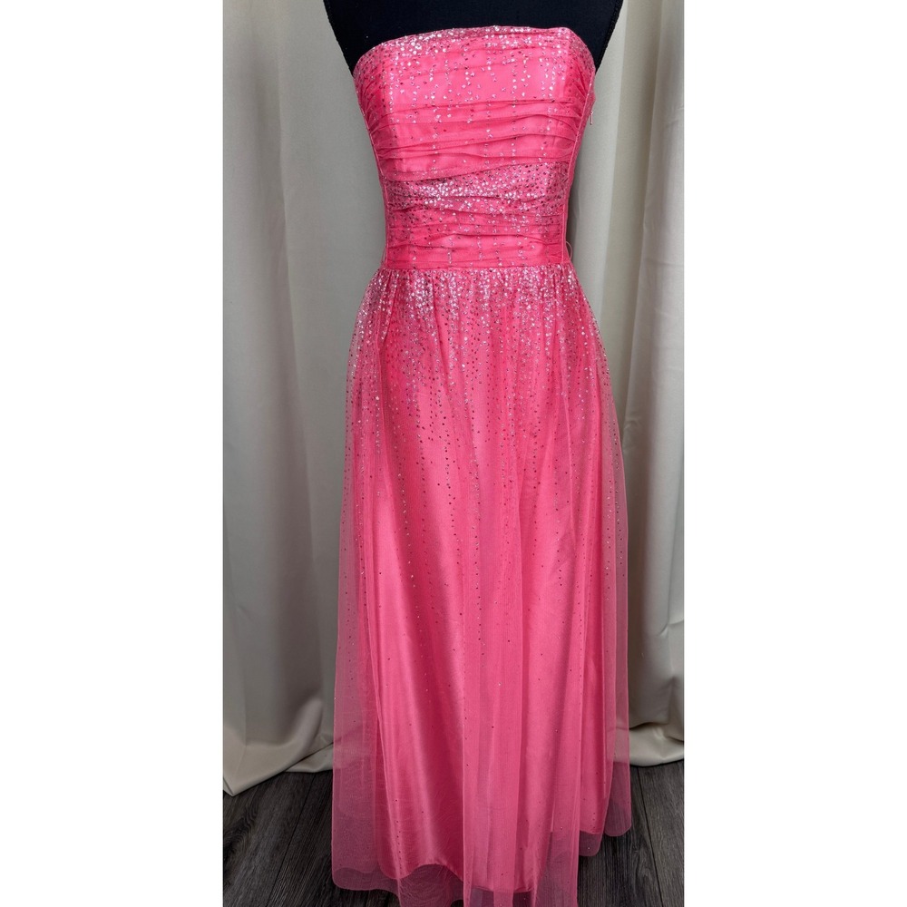 Vintage Y2K Jessica McClintock for Gunne Sax Pink Glitter Corset Prom Maxi Dress